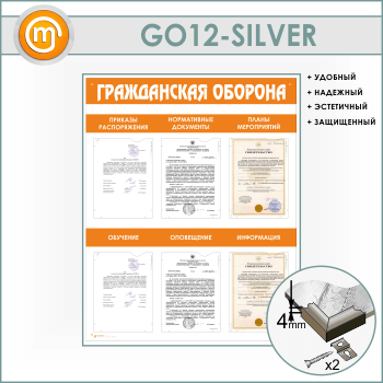 Стенд «Гражданская оборона» с 6 плоскими карманами (GO-12-SILVER)