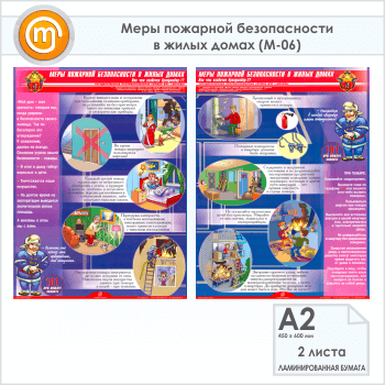 Плакаты «Меры пожарной безопасности в жилых домах» (М-06, ламинированная бумага, А2, 2 листа)